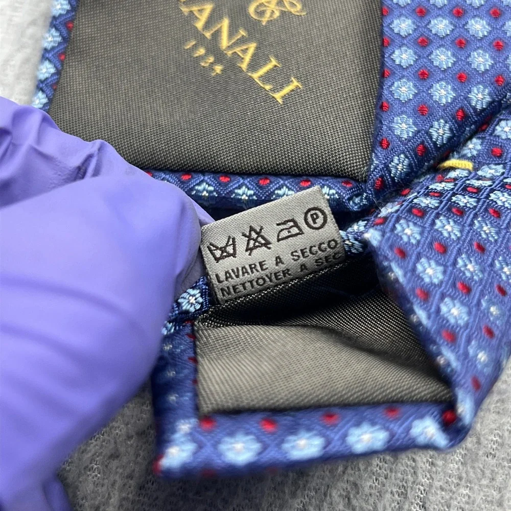 Canali 1934 Tie 100% Silk Blue Geometric Floral Medallion Check Italy Luxury